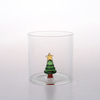 330ML 3D With Drinking Glass Cup Christmas Tree，Christmas Gifts, Santa Claus, Christmas House Figurine Inside Stemless Glass For Wine Water Milk Drinking Glass Cup