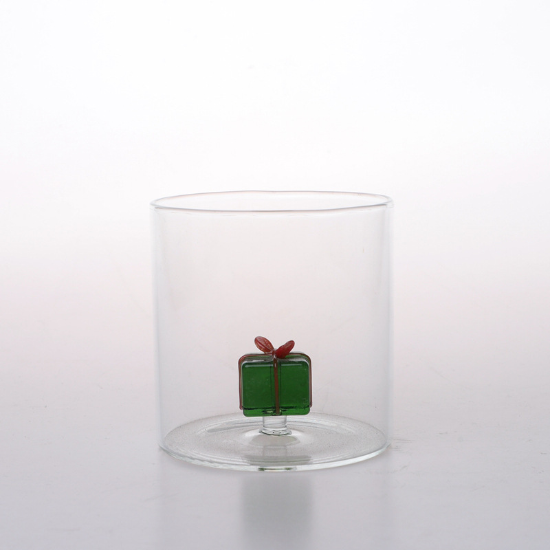 330ML 3D With Drinking Glass Cup Christmas Tree，Christmas Gifts, Santa Claus, Christmas House Figurine Inside Stemless Glass For Wine Water Milk Drinking Glass Cup