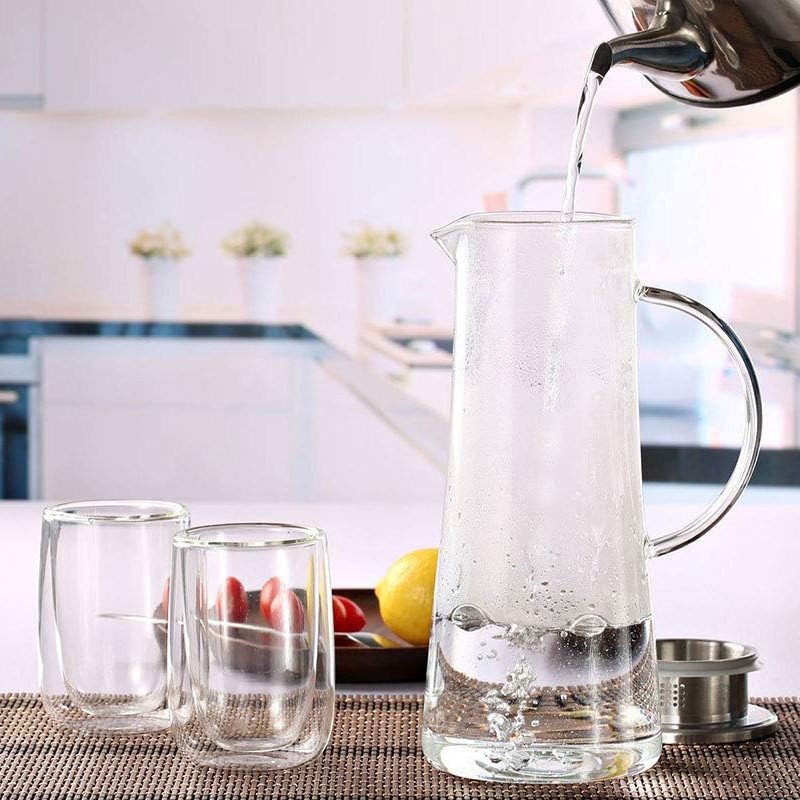 Heat-resistant glass pitcher with stainless steel lid and handle 1600ML/53oz
