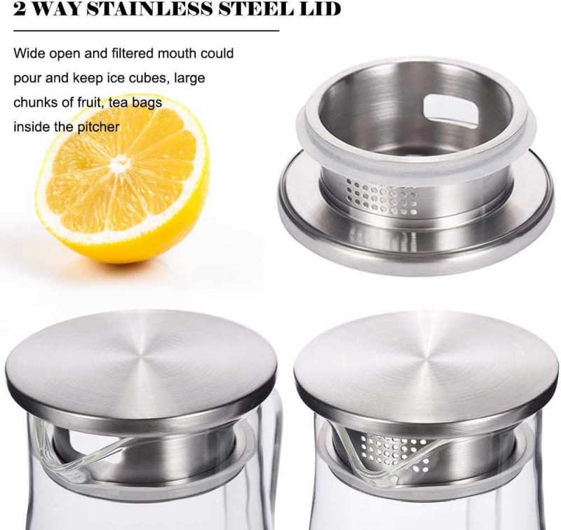 Heat-resistant glass pitcher with stainless steel lid and handle 1600ML/53oz