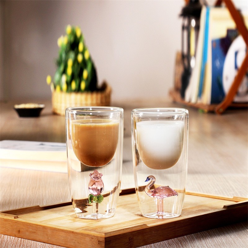 3D Rose Double Wall Glass Cup