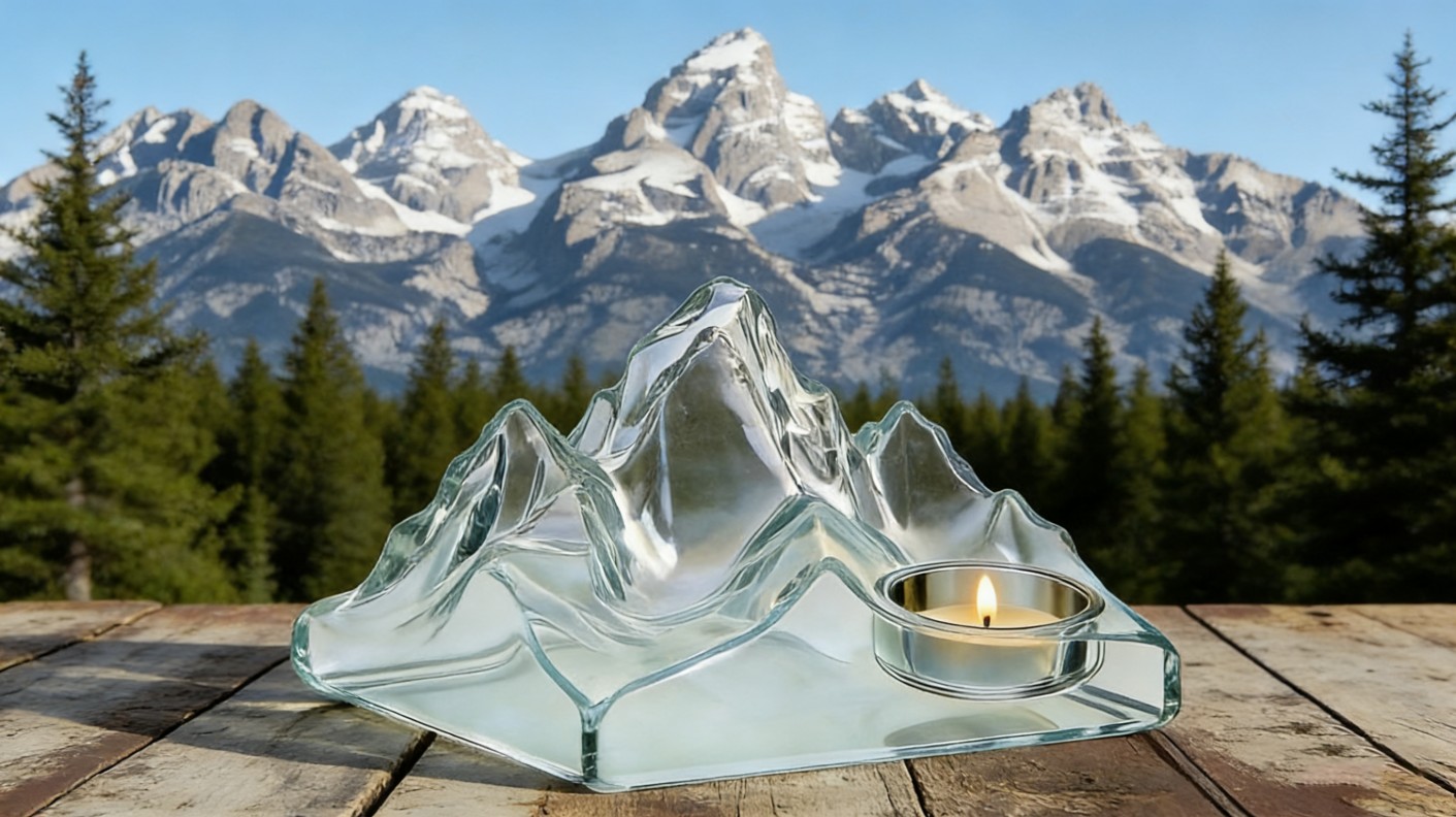 Grand Teton Mountain Glass Candle Holder