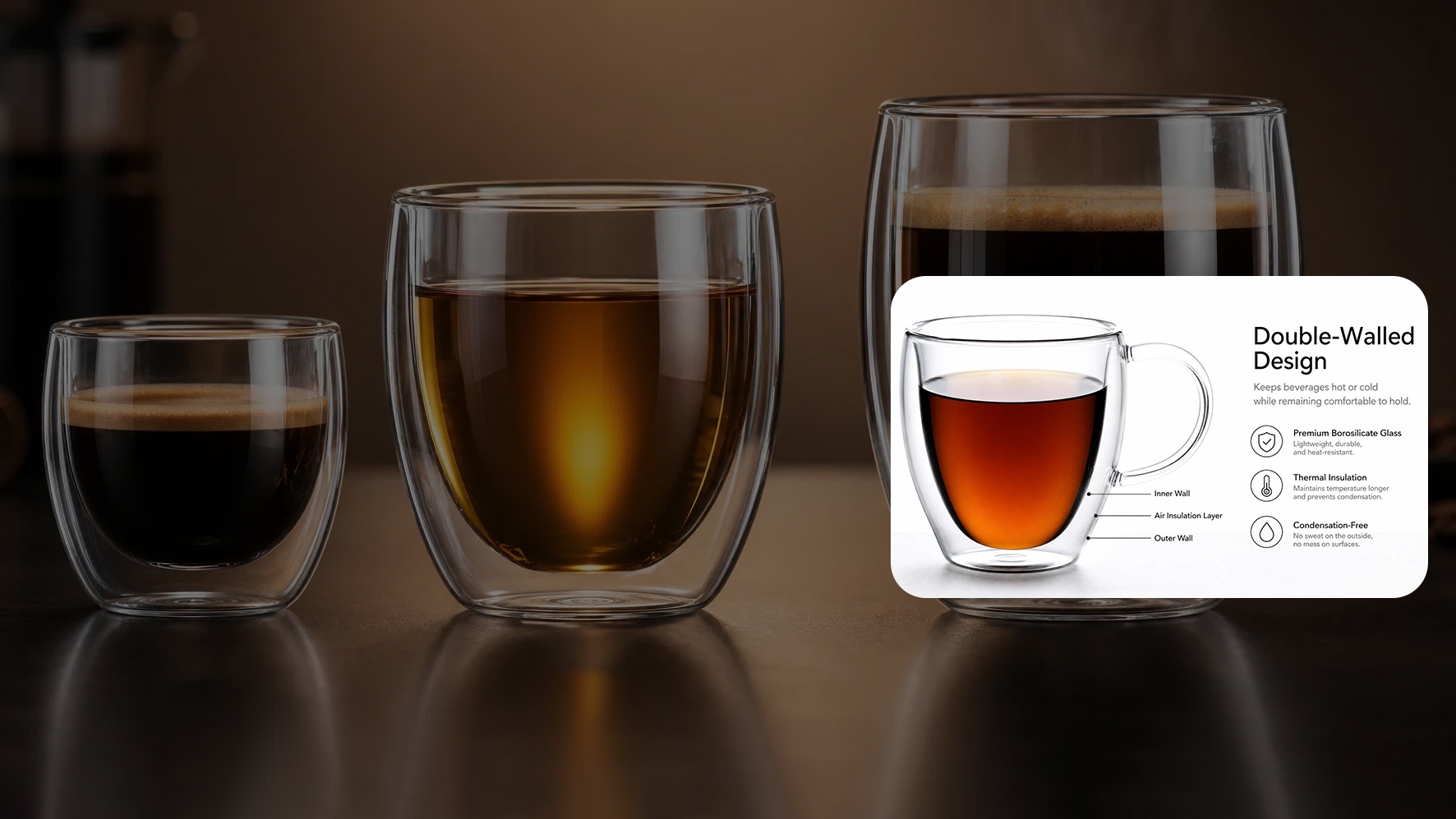Premium Double-Walled&nbsp; Borosilicate Glass Cups