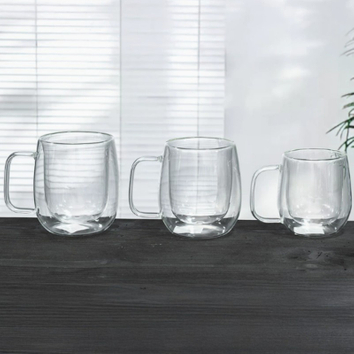 double wall glass mug with handle